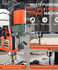 Heavy Duty Magnetic Drill Press 1400W With Solid Copper Motor For Extreme Power showing drilling and tapping features.