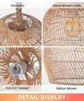 Natural Rattan Pendant Light For Kitchen Island With Woven Rope Shade Handmade Hanging Ceiling Lamp Chandelier details