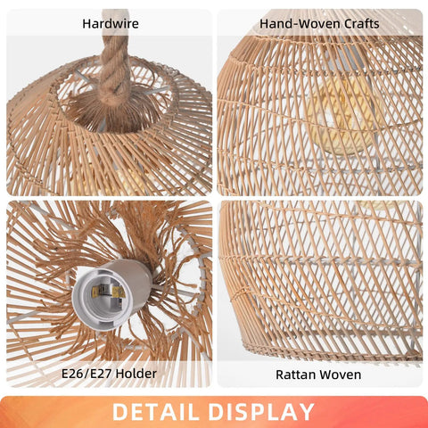 Natural Rattan Pendant Light For Kitchen Island With Woven Rope Shade Handmade Hanging Ceiling Lamp Chandelier details