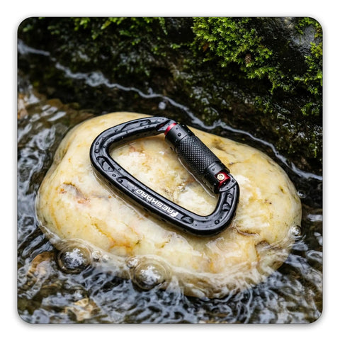 Two Way Quick Lock Double Locking Climbing Carabiner 25kN Heavy Duty For Rock Climbing Rappelling Survival Gear Gym Equipment Black UIAA Certified Outdoor Adventures on wet rock