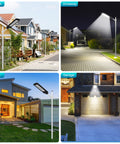 Two Pack Solar Street Lights 20000 Lumens Dusk To Dawn Outdoor Lighting With IP66 Waterproof Motion Sensor in street, driveway, yard, and garage settings