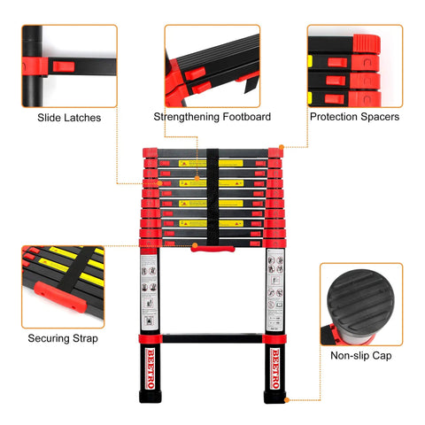 Ten Point Five Ft Aluminum Telescoping Ladder With 330 Lb Capacity, Easy Extending Folding Ladder For Roofing, Home Improvement, Outdoor DIY, And General Use, Space Saving, Portable Multi Purpose Ladder