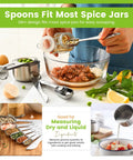 Person pouring spice into a bowl using Stainless Steel Measuring Cups And Spoons Set Of 14 With Leveler, Nesting Kitchen Gear