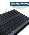 Close-up of a black thermomformed tray, part of a 10 Pack No Drain Holes Plant Growing Trays 20 By 10 Inches for seedlings and hydroponics.