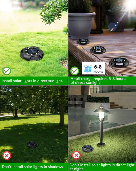 Solar Outdoor Walkway Lights 12 Pack Bright Ground Lights Uplight And Sidelight Waterproof For Yard Garden And Poolside