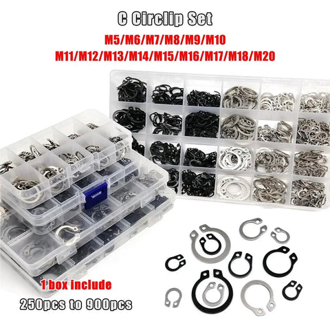 Heavy Duty Retaining Rings Assortment Kit 750 1500 2700 Pcs M5 M6 M8 M10 M12 M14 M16 M20 C Type External Circlips