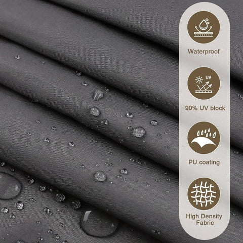 Close-up of the Waterproof Sun Shade Sail 8 By 10 Foot Dark Grey Canopy With Curved Edges, showcasing water droplets on the fabric.