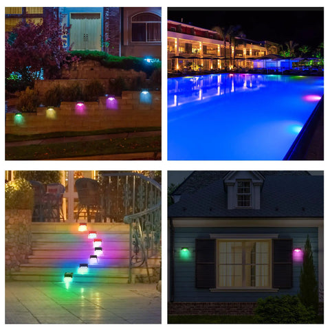 Solar Pool Side Lights 4 Pack Color Changing Waterproof LED Deck Lights For Stairs Fence Yard Patio Pathway Night Illumination