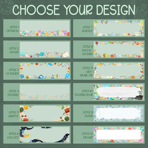 Customizable Teacher Desk Name Plate In 12 Designs And 9 Fonts, Available In 2 Sizes, acrylic plates with assorted designs.