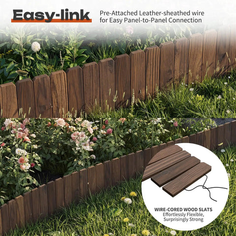 Rustic Wood Garden Edging Border Panel for Yard and Patio, Dope Decorative Landscape Edge Fence for Flower Beds and Pathways, 48 x 7.87 inches