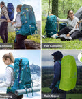 Large Capacity Internal Frame Hiking Backpack 50L 60L 65L 70L 80L For Mountain Climbing And Camping, Waterproof Rain Cover Included in use.