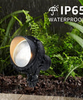 40W LED Outdoor Spotlight Plug In 120V 4000LM Warm White 3000K Landscape Lighting with IP65 waterproof design in rain.