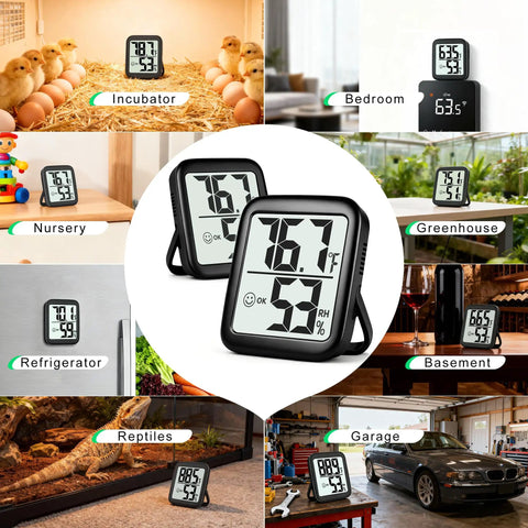 2 Pack Indoor Thermometer And Hygrometer With Real Time Temperature And Humidity Readings, Dual Sensors For More Accurate Monitoring, Wide Range From -58 To 158 F Or -50 To 70 C, 10% To 99% RH For Home And Office in bedroom, nursery, greenhouse and more