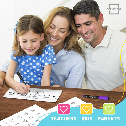 Child uses Double Sided Dry Erase Number Line Lapboard 4x12 Inch for Students, 0-10 On One Side, classroom setting.