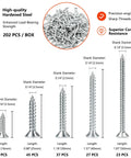 Galvanized Wood Screw Kit With 202 Pieces In Five Sizes For Drywall And Wood Projects Self Tapping Phillips Drive Screws