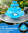 Sun Powered 3 Tier Solar Fountain Pump With LED Lights For Outdoor Water Feature in bird bath.