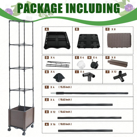 Components of Raised Garden Bed Planter Box With Trellis 62.2 Inch Self Watering Tomato Planter shown in packaging.
