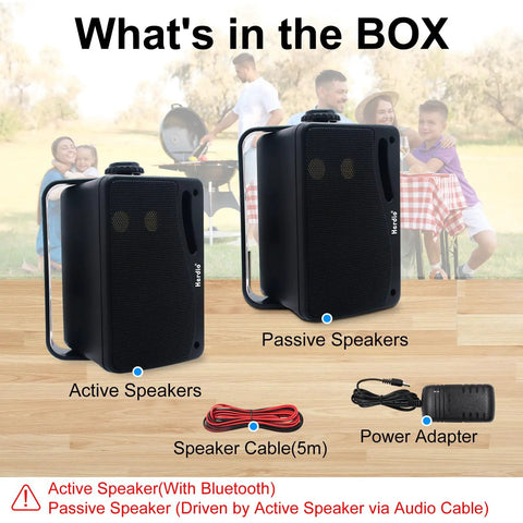 Outdoor Bluetooth Speakers 3.5 Inch, Beefed-Up Wired Waterproof 200W 3-Way Premium Wall Mount System with cables and adapter