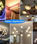 Six Pack 2W LED Light Bulbs Equivalent To 15W 20W For S14 Replacement shown in various indoor chandeliers and ceiling lights