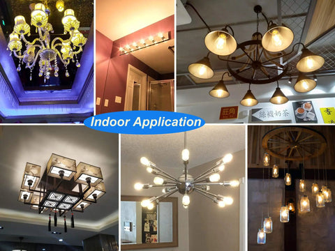 Six Pack 2W LED Light Bulbs Equivalent To 15W 20W For S14 Replacement shown in various indoor chandeliers and ceiling lights
