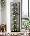 Six Tier Corner Bookshelf With Industrial Metal Frame And Engineered Wood Shelves Tall Seventy One Point Seven Inch Bookcase for plants