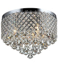 Chrome Three Light Crystal Flush Mount Ceiling Light With Showstopper Crystal Clusters, 16 Inch Diameter, Modern Flush Mount Fixture
