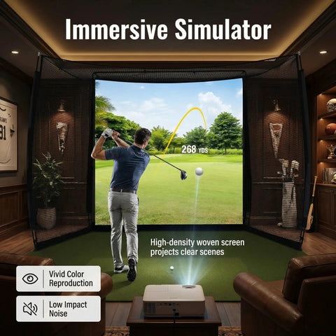10x8 Ft Golf Practice Net With Impact Screen And Mat Beefy Steel Frame Hitting Net for Indoor Golf Simulator Training