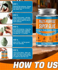 Heavy Duty Waterproof Super Glue Container With Built In Brush Applicator One Seventy Milliliter Size shown with step-by-step usage instructions.