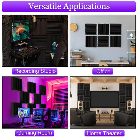 Versatile applications of Dope Thick Acoustic Foam Panels 12 Inch Square 2 Inch Deep Pack Of 52 in studio, office, gaming room, home theater