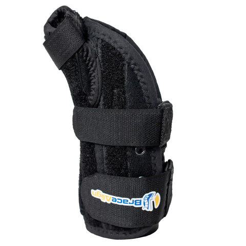 Kid Sized Thumb Spica Wrist Splint For Sprains And Tendonitis, Left Wrist Immobilizer For 3 To 5 Inch Circ, shown in black with secure straps