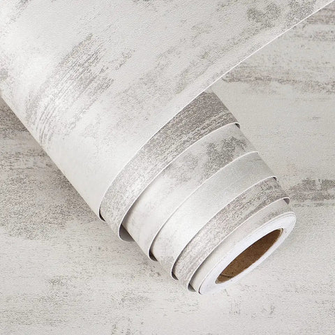 36 By 200 Inch Thick Textured White Concrete Wallpaper Peel And Stick Matte Self Adhesive Cement Look Rolled on Surface