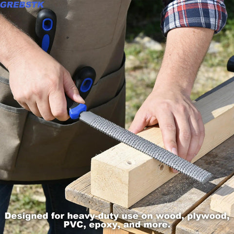 Solid Wood Rasp File Set Including Flat Half Round And Round Tool Heads For Tackling Every Kickass Carving Job in use on wood.