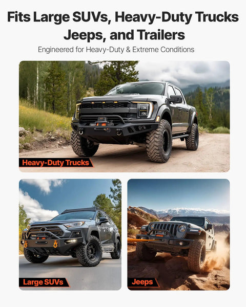 Heavy Duty 13500 Lbs Electric Winch For Off Road Recovery 12V DC Vehicle Winch With 3/8 In X 92 Ft Synthetic Rope Wireless And Wired Remote IP68 Waterproof Tow Jeep SUV Boat on trucks and SUVs