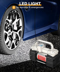 Beast Mode Heavy Duty Digital Tire Inflator 12V Portable Air Compressor Pump with LED light beside a car tire.
