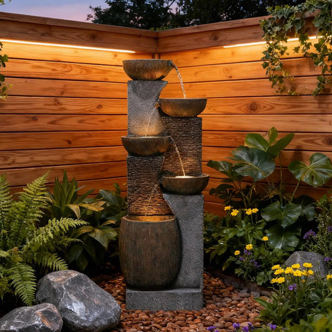 51.4 Inch Outdoor Water Fountain With Five Tier Showstopper Cascading Water Feature For Garden Patio Backyard Deck Porch And Home Art Decor With Lights And Pump Included