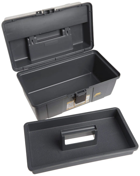 Open Grab N Go 16 Inch Tool Box With Tray Heavy Duty Latches And Handle Graphite Gray And Black Lift Out Tray Two Removable Organizers