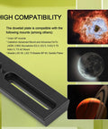 180mm Dovetail Mounting Plate For Vixen GP Style Quick Release, with space imagery and compatibility details