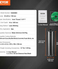 VEVOR core drill bit, 4.25 in diamond wet core bit with 14 in depth, 1-1/4in-7 inner thread, laser welded, includes 80 mm diamond saw blade