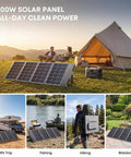 Ultra Light 200W Foldable Solar Panel 12V with Next Gen BC Tech in use at campsite with tent and power station for RVs camping off grid