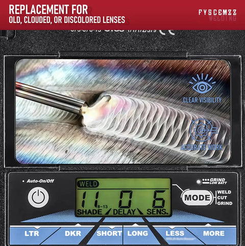 Image of a welding display screen with clear visibility, featuring Replacement Lens Covers For Welding Helmet Front Outside And Inside 231921 770237 10 Pack OEM Spec Pro Grade High Impact Safety Glass Shields For Durable Shielding And Clear Vision And Peak Performance gauge.