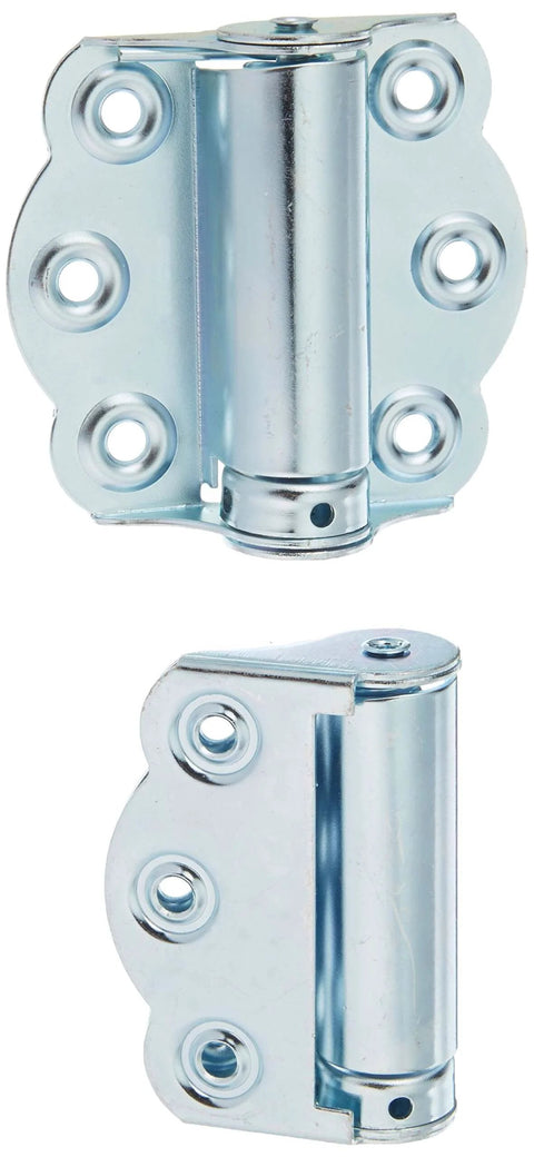 Adjustable Self-Closing Door Hinges for Storm and Screen Doors 2-3/4 Inch Zinc Plated V650ZP, side and front view