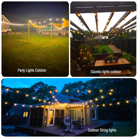 Outdoor String Lights 200 Feet Waterproof LED Edison G40 Bulbs Shatterproof 100 And 4 Spare Bulbs Two Pack for Patio Garden Backyard Gazebo Cafe Party Decor Weatherproof