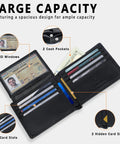 Genuine Leather Bifold Wallet For Men With Gift Box Handmade Style RFID Blocking Two ID Windows Durable Everyday Carry Classic Mens Wallet For Work And Travel Great Gift Idea showing open interior with card and ID slots