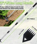 Dual Head Weed Puller Tool With Long Handle And Garden Hoe Rake Combo for uprooting weeds, 60-inch handle, in yard setting