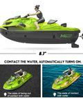 Kids RC Boat With LED Lights, Self Righting Jet Ski, 2.4GHz Remote Control For Ages 6 And Up, Green, with water sensor dimensions