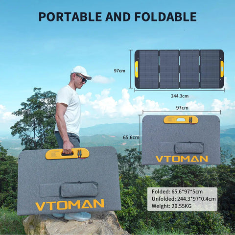 Heavy Hitter Portable Power Station With 400W Solar Panel, user carrying folded solar panel in outdoor setting.