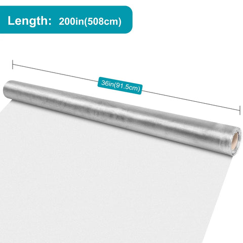 Stainless Steel Window Screen Roll 36x200 Inches rolled out with dimensions, 304 stainless wire mesh for home and office DIY projects.
