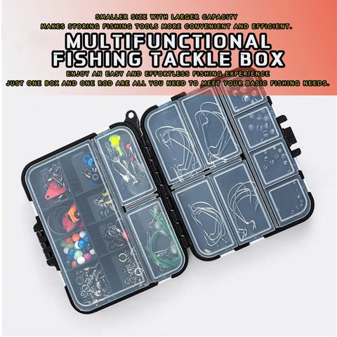 Open Five Pack Mini Plastic Tackle Boxes For Small Tackle Box Organization And Fishing Gear Storage with compartments and items visible.