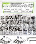 All In One 500Pcs M6 M8 Stainless Steel Screws And Bolts Kit With Nuts Washers And Lock Nuts Metric Assortment 12Mm To 40Mm Length Includes Wrenches For Home DIYers in a plastic organizer box with two L-wrenches visible.