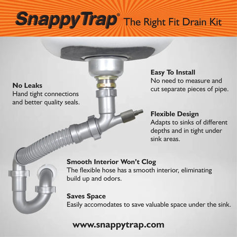 All-In-One Kitchen Sink Drain Kit One And A Half Inch With Flexible P-Trap Plug-And-Play No-Tool Installation DK-100 Silver.